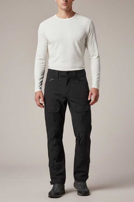 Pantalon Randonnée Noir Cargo Homme Multi-Poches Tactique - Polyester