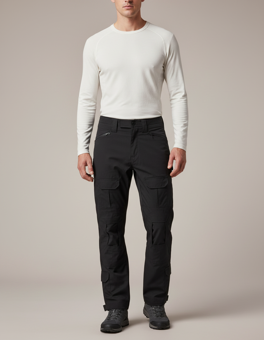 Pantalon Randonnée Noir Cargo Homme Multi-Poches Tactique - Polyester