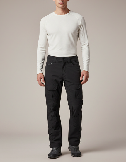 Pantalon Randonnée Noir Cargo Homme Multi-Poches Tactique - Polyester