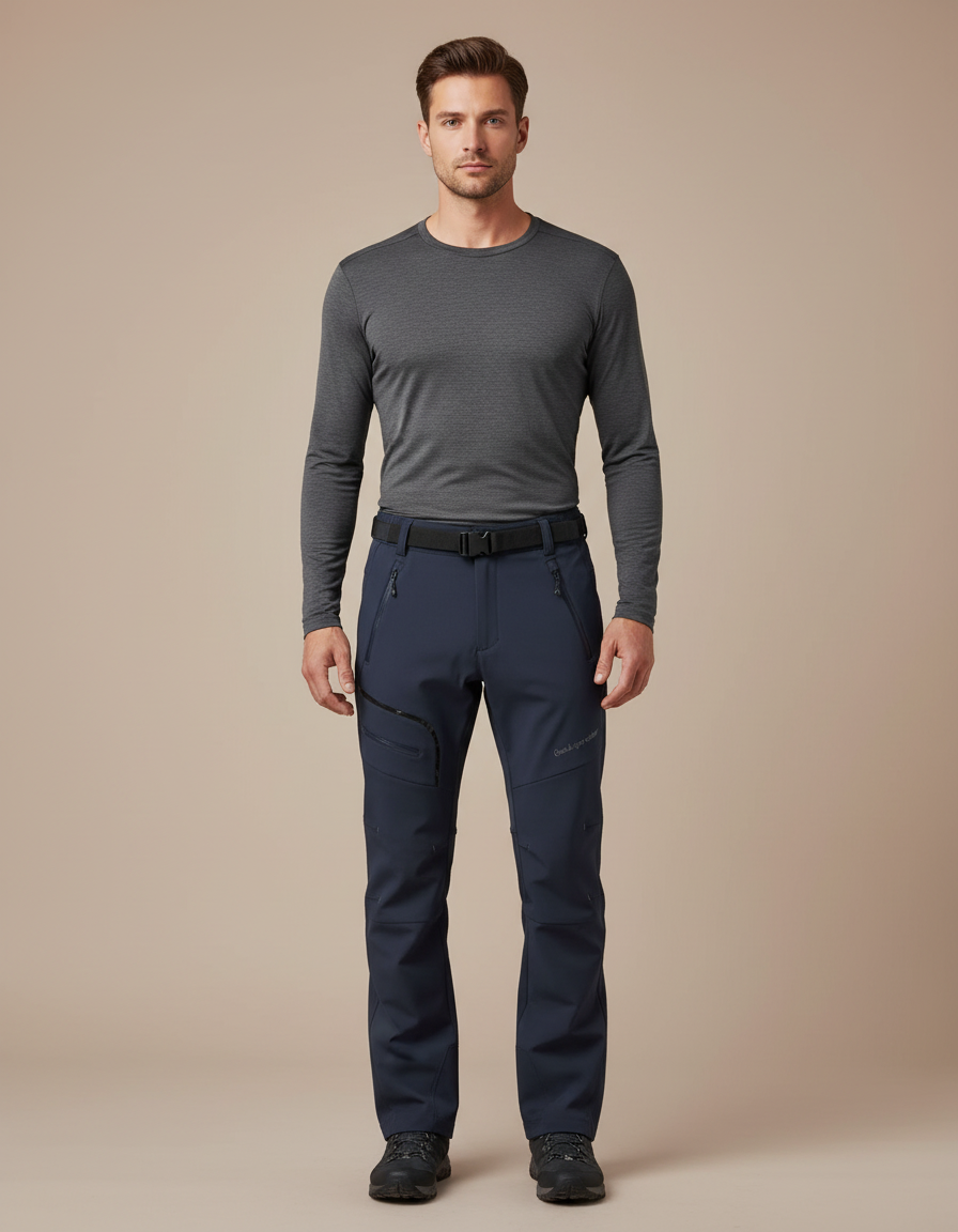 Pantalon Randonnée Homme Bleu Marine Softshell Imperméable - Polyester