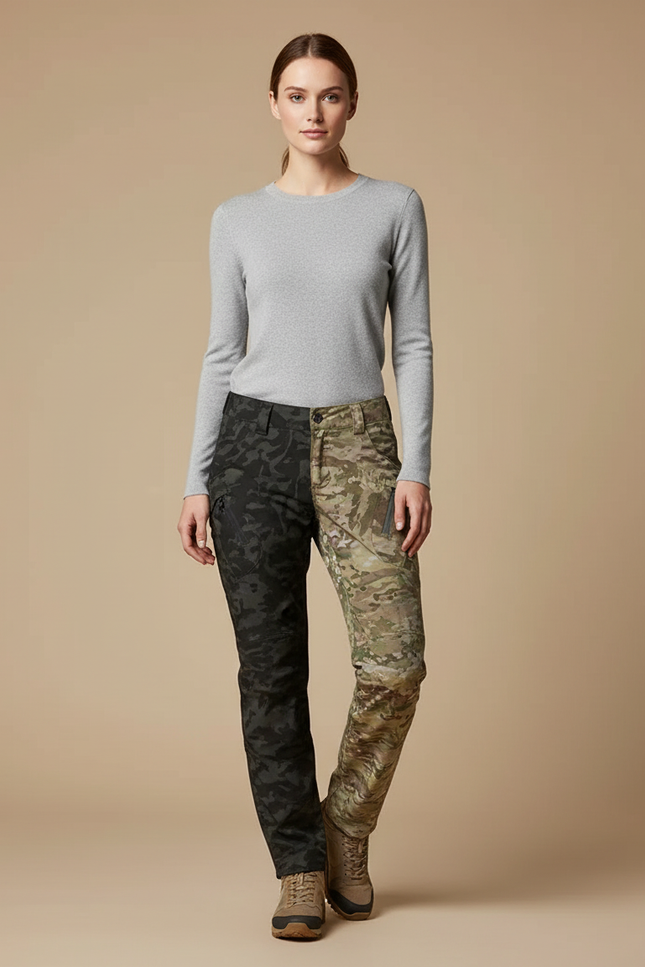 Pantalon Randonnée Camouflage Bicolore Slim Fit Imperméable - Multicolore Polyester