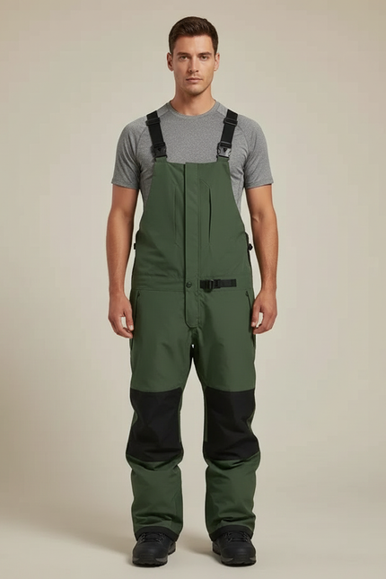 Pantalon Randonnée Vert Bretelles Imperméable Coupe Ample - Polyester