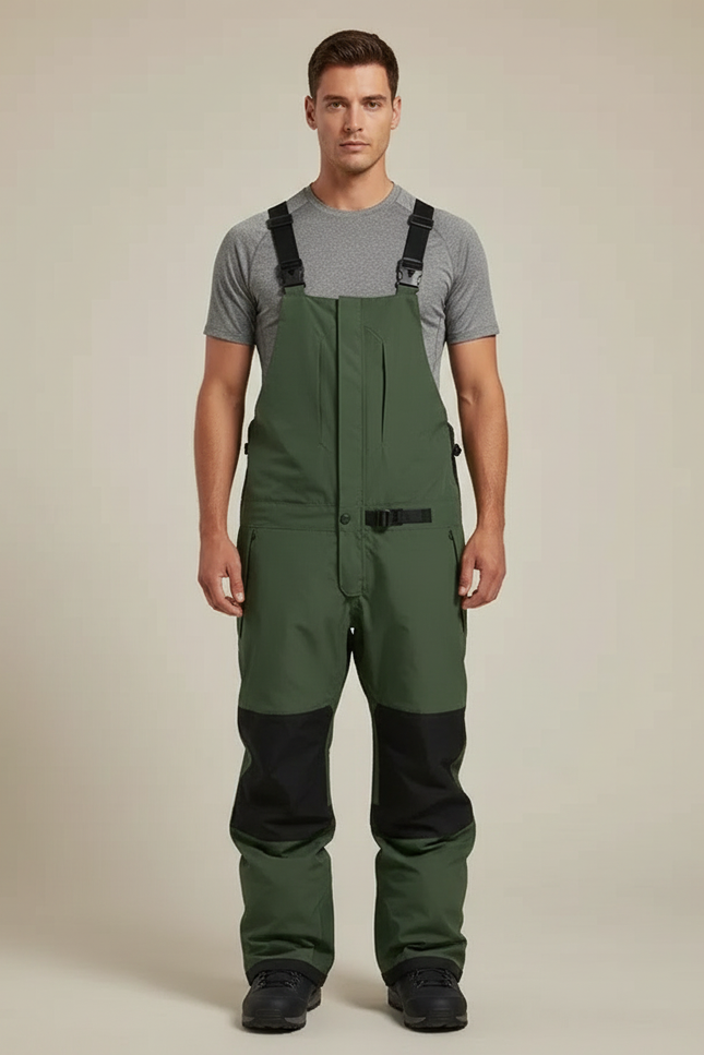 Pantalon Randonnée Vert Bretelles Imperméable Coupe Ample - Polyester