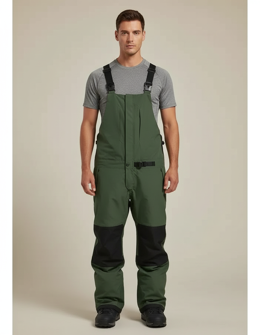 Pantalon Randonnée Vert Bretelles Imperméable Coupe Ample - Polyester