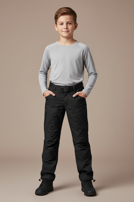 Pantalon Randonnée Noir Enfant Multi-Poches Résistant Léger - Polyester