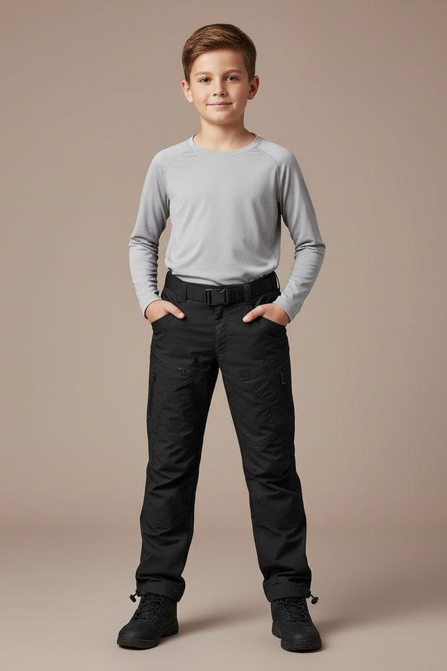 Pantalon Randonnée Noir Enfant Multi-Poches Résistant Léger - Polyester