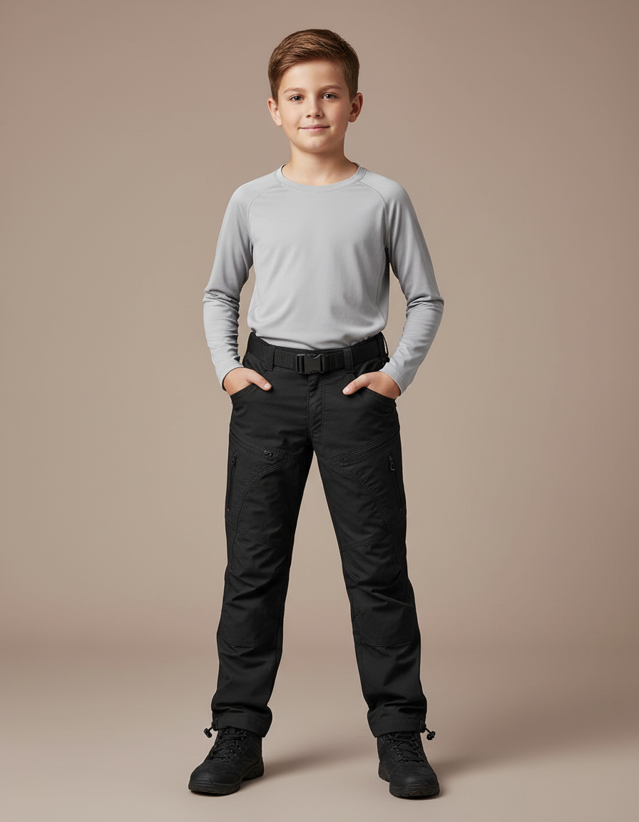 Pantalon Randonnée Noir Enfant Multi-Poches Résistant Léger - Polyester
