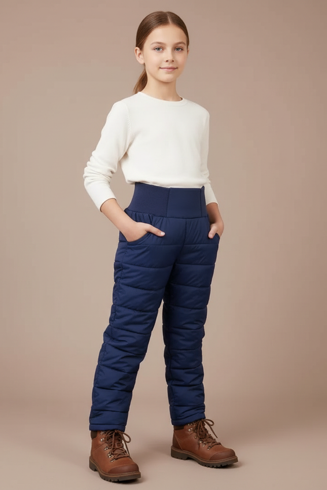 Pantalon Randonnée Bleu Matelassé Chaud Épais Enfant - Marine Polyester