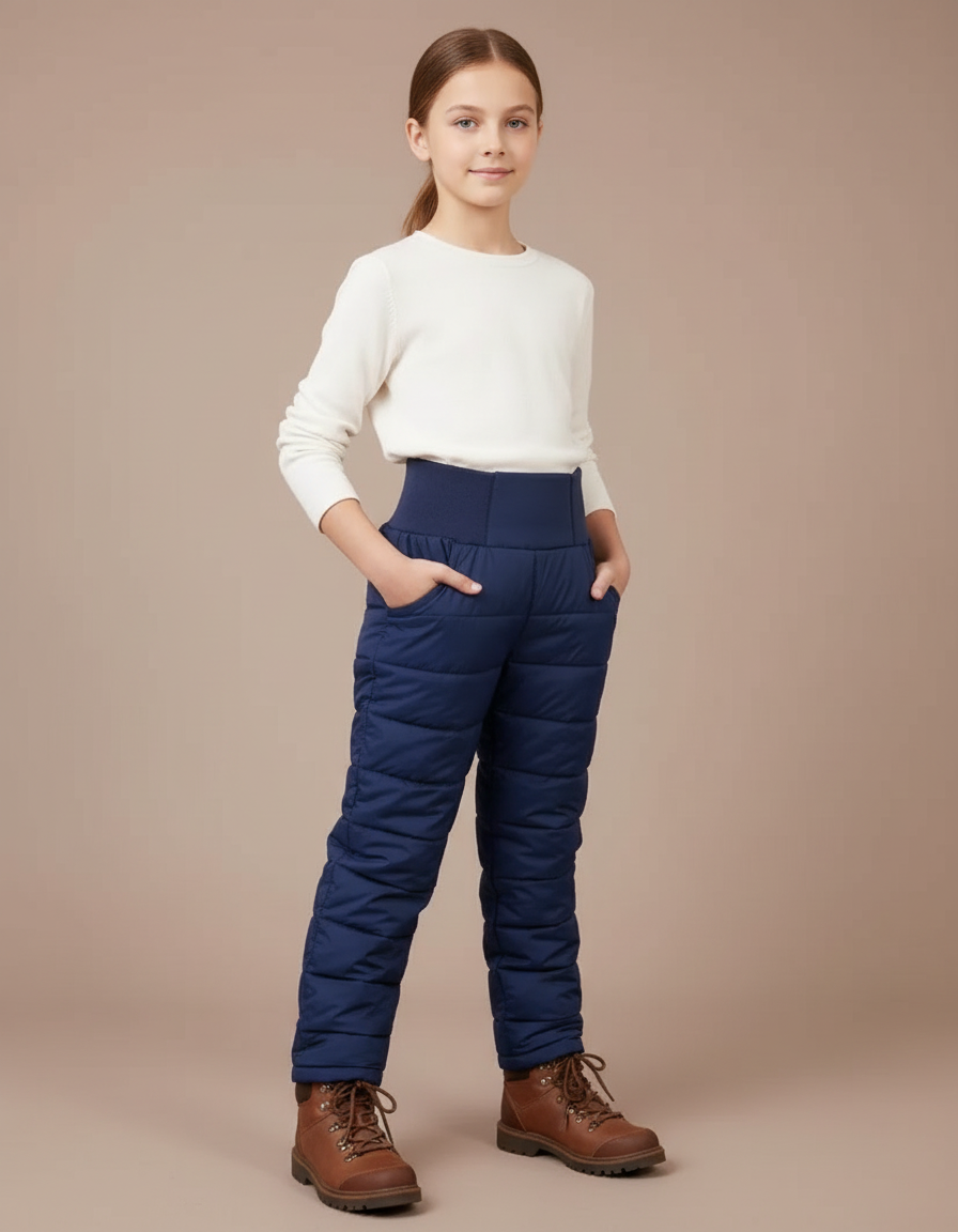 Pantalon Randonnée Bleu Matelassé Chaud Épais Enfant - Marine Polyester
