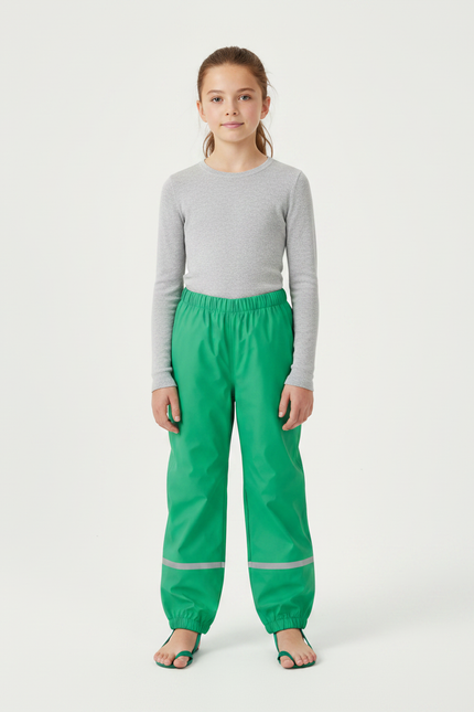 Pantalon Randonnée Vert Enfant Imperméable Réfléchissant Élastique - Polyester