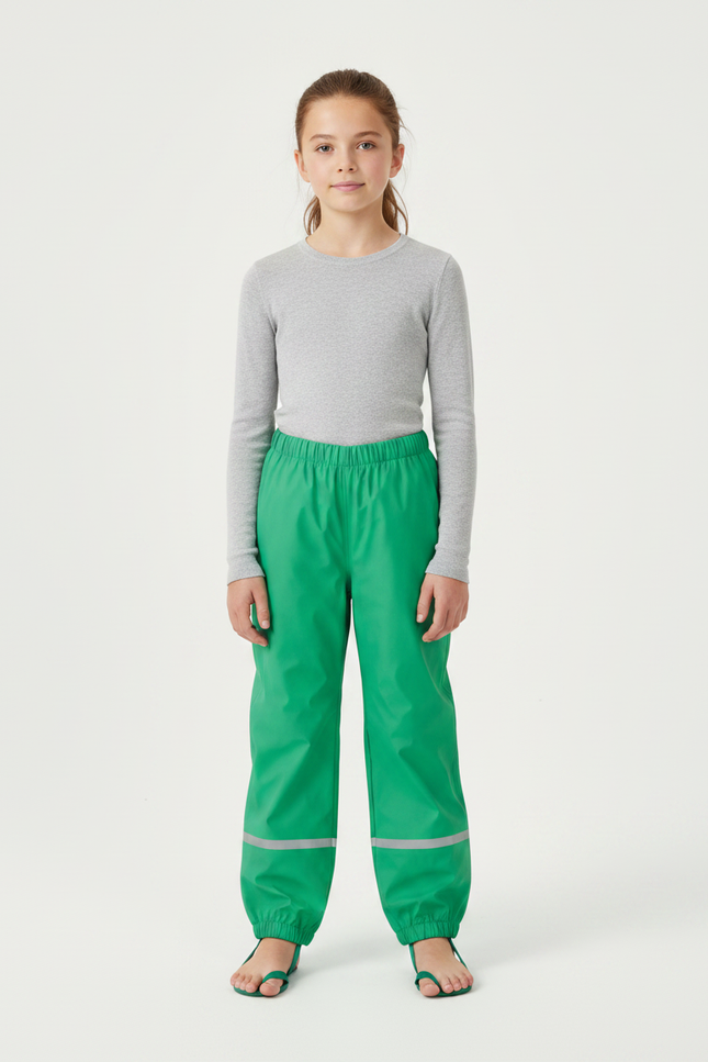 Pantalon Randonnée Vert Enfant Imperméable Réfléchissant Élastique - Polyester