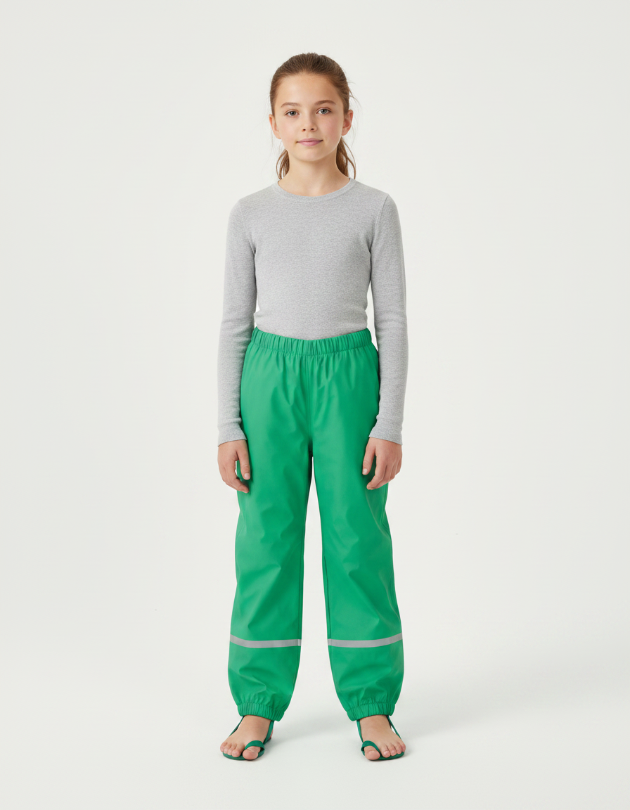 Pantalon Randonnée Vert Enfant Imperméable Réfléchissant Élastique - Polyester