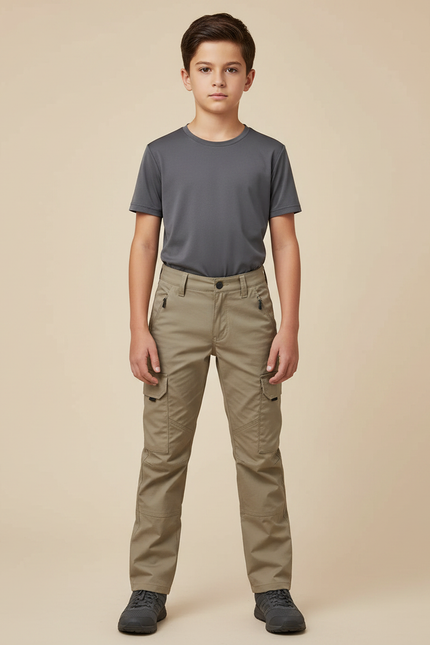 Pantalon Randonnée Enfant Kaki Cargo Tactique - Polyester