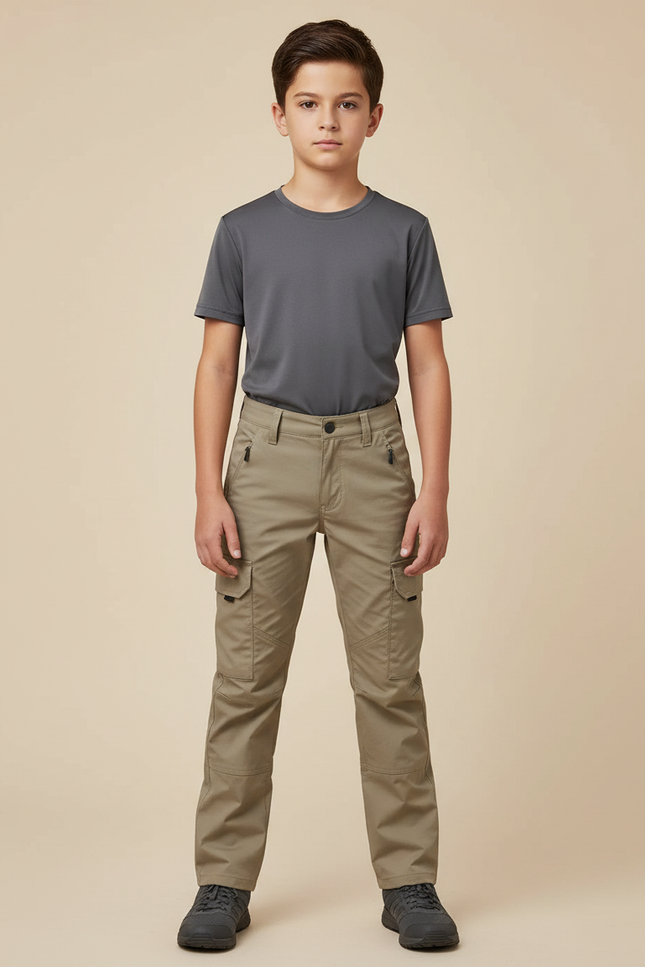 Pantalon Randonnée Enfant Kaki Cargo Tactique - Polyester