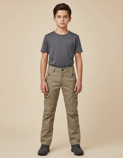 Pantalon Randonnée Enfant Kaki Cargo Tactique - Polyester