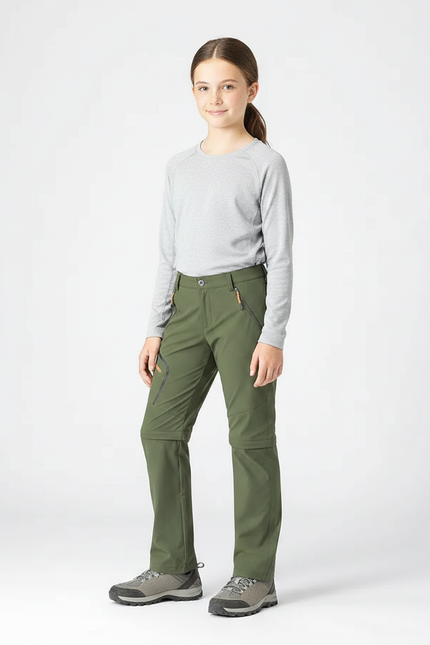 Pantalon Randonnée Convertible Kaki Enfant Léger - Polyester