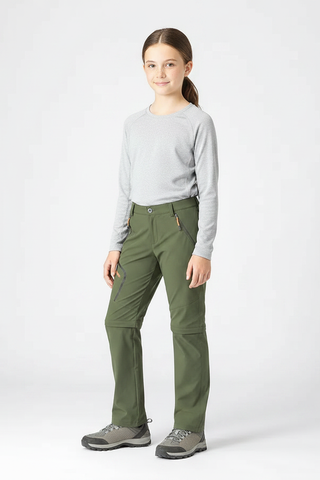 Pantalon Randonnée Convertible Kaki Enfant Léger - Polyester