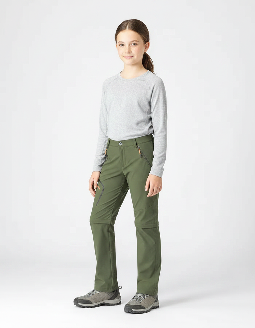 Pantalon Randonnée Convertible Kaki Enfant Léger - Polyester