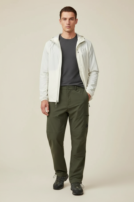 Pantalon Randonnée Kaki Cargo Droit Homme Multi-poches - Polyester