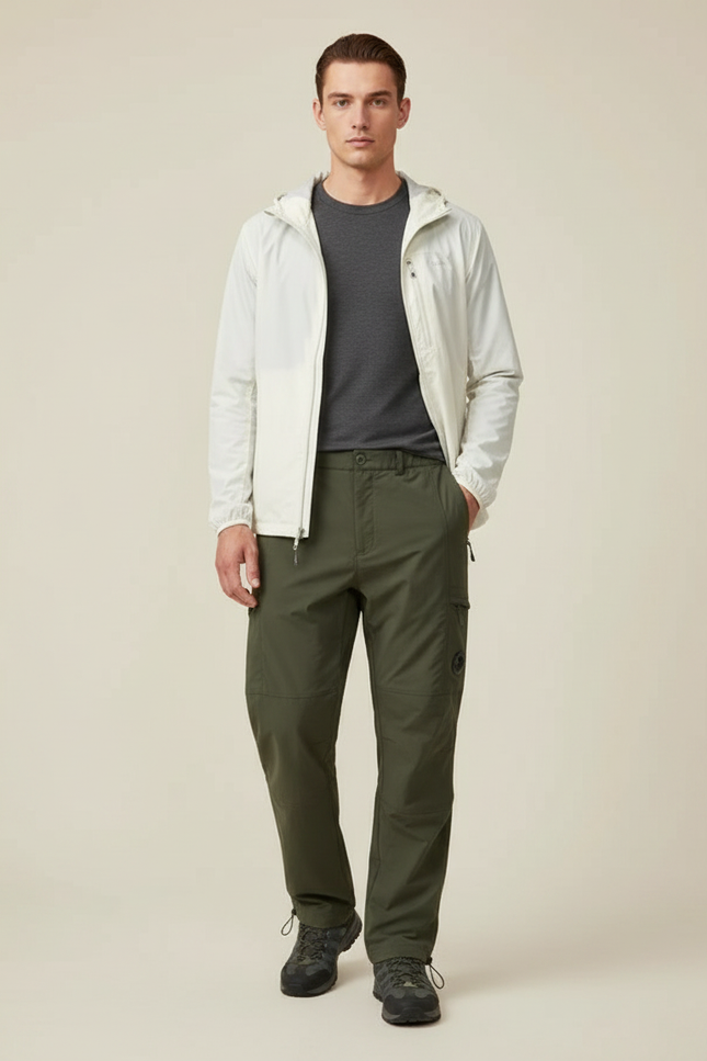 Pantalon Randonnée Kaki Cargo Droit Homme Multi-poches - Polyester