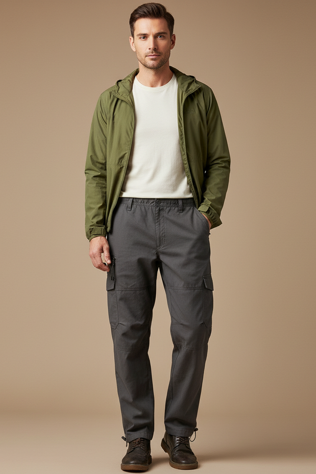 Pantalon Randonnée Gris Cargo Ample Cordon Homme - Gabardine