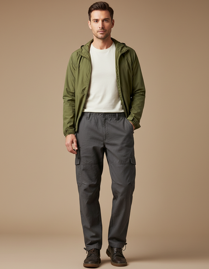 Pantalon Randonnée Gris Cargo Ample Cordon Homme - Gabardine