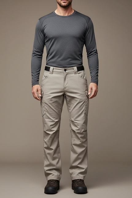 Pantalon Randonnée Beige Cargo Tactique Homme Multi-Poches - Polyester
