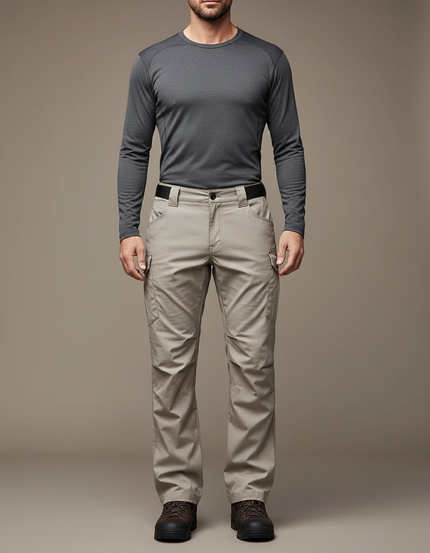 Pantalon Randonnée Beige Cargo Tactique Homme Multi-Poches - Polyester
