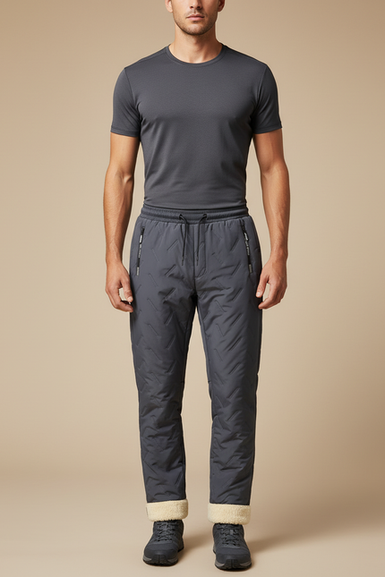 Pantalon Randonnée Gris Matelassé Doublé Polaire Chaud Homme - Polyester