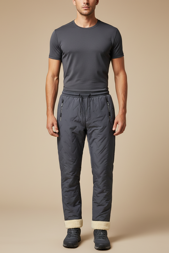 Pantalon Randonnée Gris Matelassé Doublé Polaire Chaud Homme - Polyester