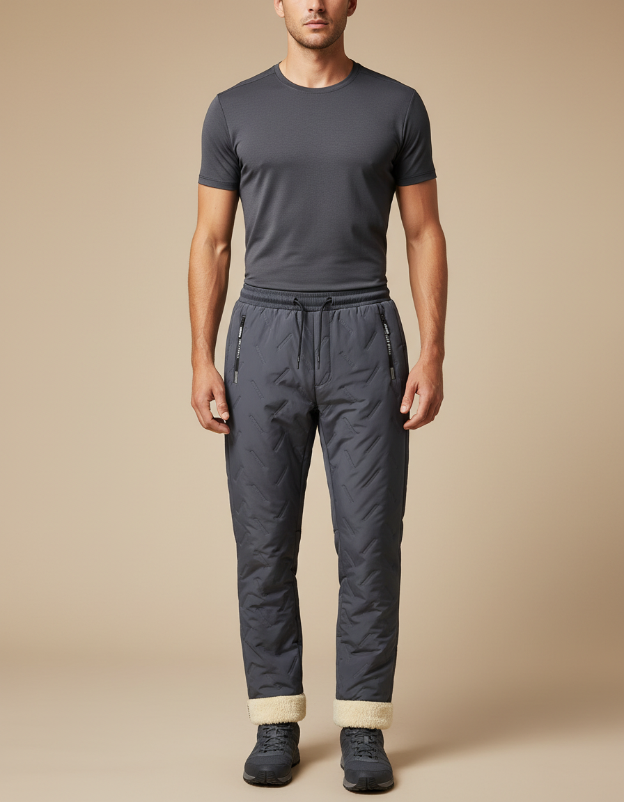 Pantalon Randonnée Gris Matelassé Doublé Polaire Chaud Homme - Polyester