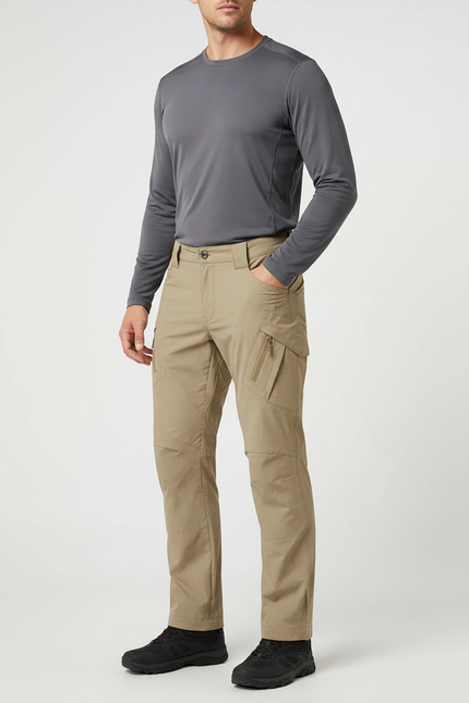 Pantalon Randonnée Beige Cargo Tactique Homme Multi-Poches Confortable - Toile