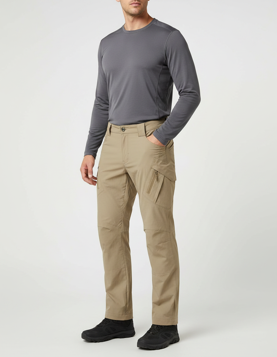 Pantalon Randonnée Beige Cargo Tactique Homme Multi-Poches Confortable - Toile
