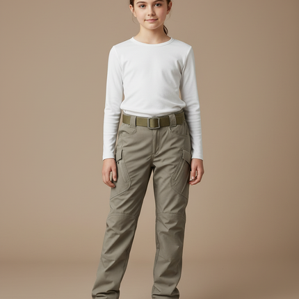Pantalon Randonnée Cargo Kaki Multipoches Coupe Droite - Polyester