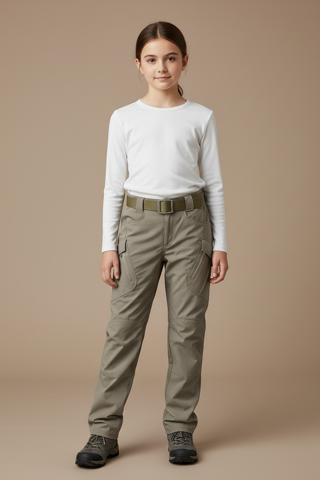 Pantalon Randonnée Cargo Kaki Multipoches Coupe Droite - Polyester