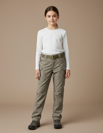 Pantalon Randonnée Cargo Kaki Multipoches Coupe Droite - Polyester
