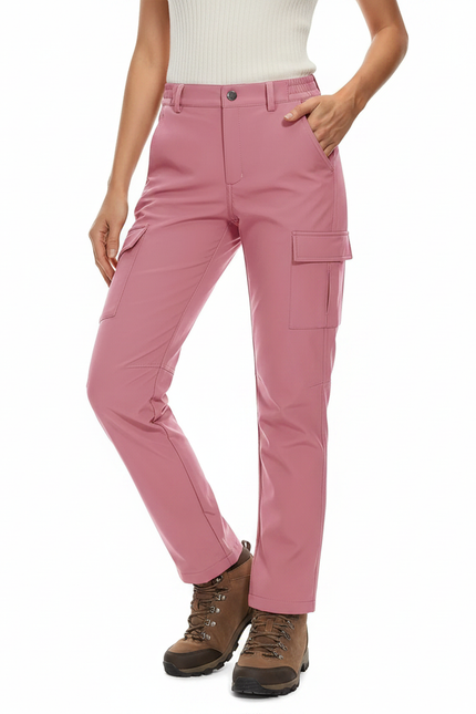 Pantalon Randonnée Rose Cargo Doublé Polaire Imperméable Femme - Polyester