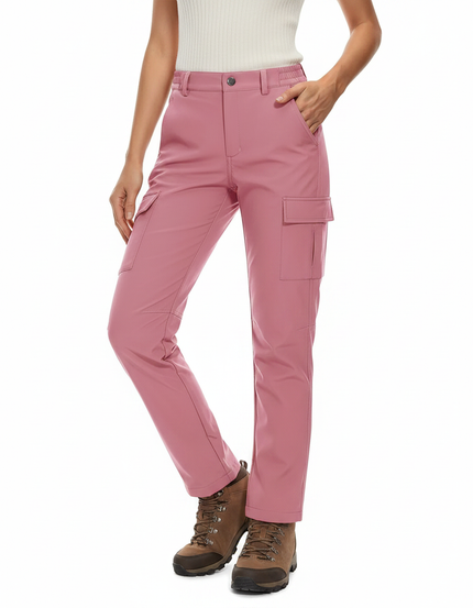 Pantalon Randonnée Rose Cargo Doublé Polaire Imperméable Femme - Polyester