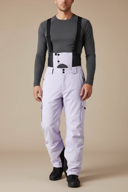 Pantalon Randonnée Violet Bretelles Imperméable Hiver Homme - Polyester