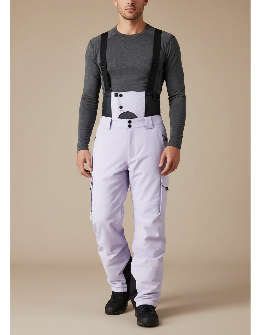 Pantalon Randonnée Violet Bretelles Imperméable Hiver Homme - Polyester