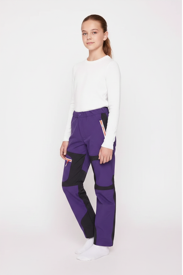 Pantalon Randonnée Violet Enfant Softshell Chaud - Polyester
