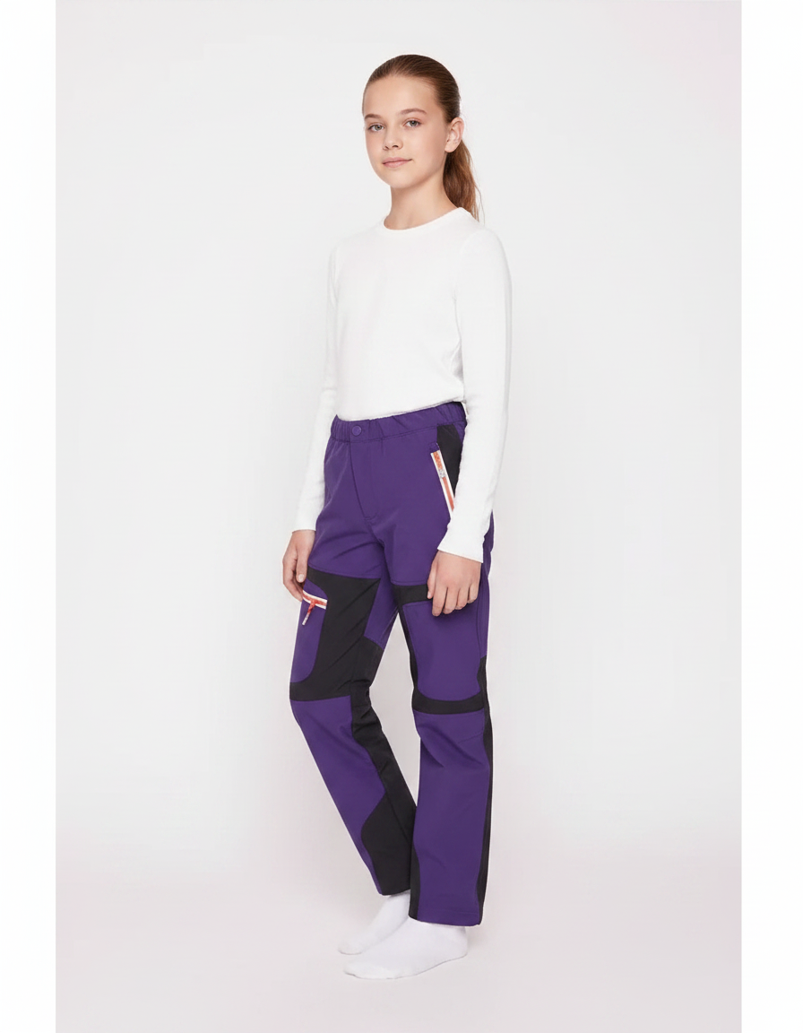 Pantalon Randonnée Violet Enfant Softshell Chaud - Polyester