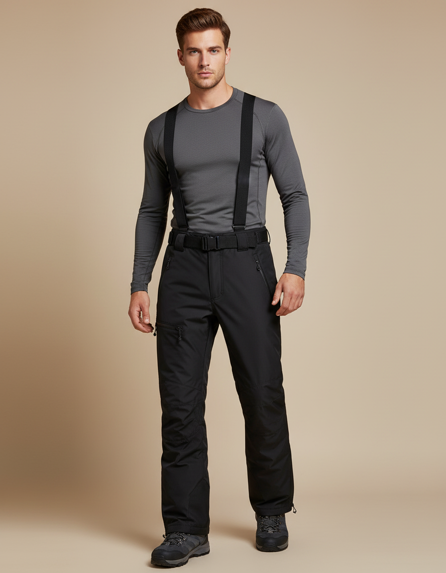 Pantalon Randonnée Noir Bretelles Impermé Homme - Polyester