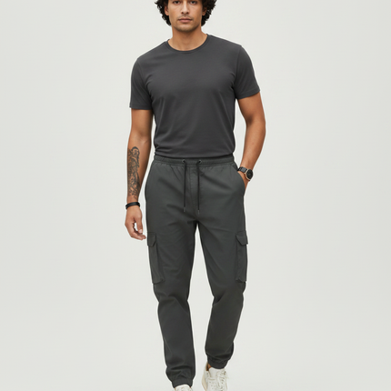 Pantalon Randonnée Cargo Homme Cordon Élastique Gris Confortable - Polyester