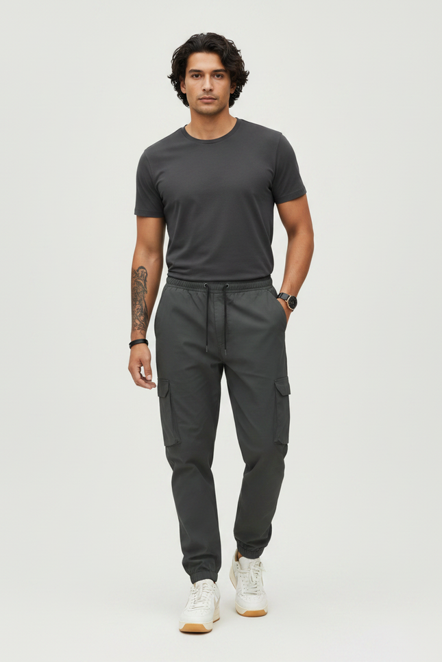 Pantalon Randonnée Cargo Homme Cordon Élastique Gris Confortable - Polyester