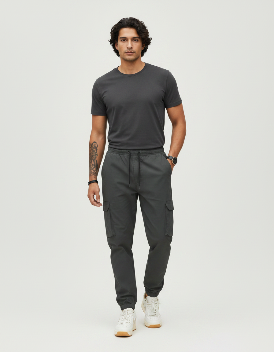 Pantalon Randonnée Cargo Homme Cordon Élastique Gris Confortable - Polyester
