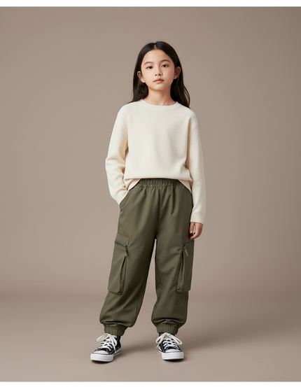 Pantalon Randonnée Kaki Cargo Enfant Robuste Confortable - Polyester