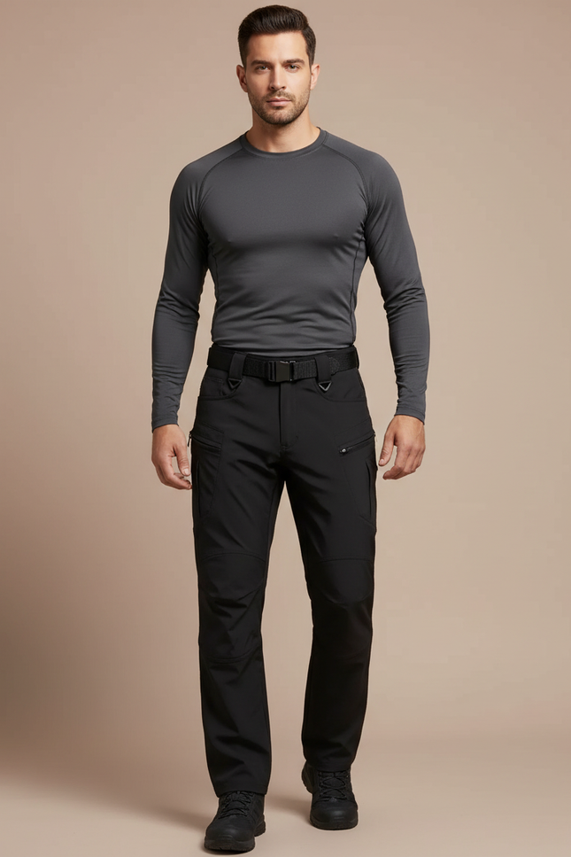 Pantalon Randonnée Noir Homme Élastique Cargo Softshell - Polyester