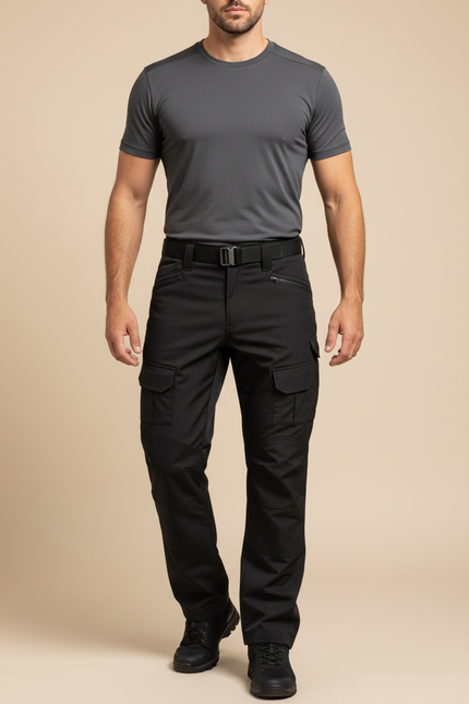 Pantalon Randonnée Noir Homme Cargo Résistant Multipoches - Polyester