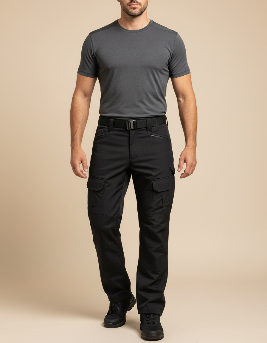 Pantalon Randonnée Noir Homme Cargo Résistant Multipoches - Polyester